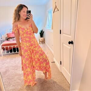 NWT Diane Von Furstenberg DVF Yellow Pink Palm Maxi Dress 8